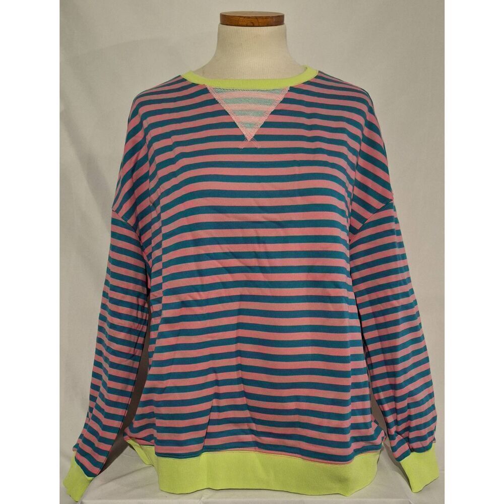 Women's Classic‎ Striped Oversized Crewneck Sweatshirt Long Sleeve Sz Large NEW